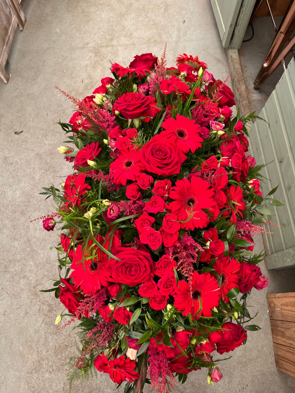 Florist Choice Casket Spray Ruby Red